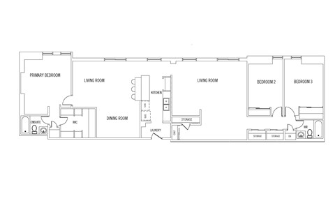 Floor plan for 3 beds, 2 baths, 1350 sqft